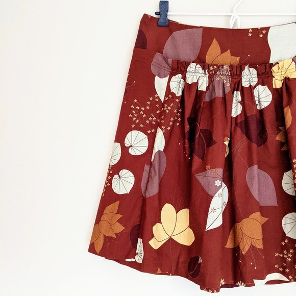 🇺🇸 Lux Anthropologie 100% Cotton Leaf Print Skirt Made In USA - Picture 3 of 8